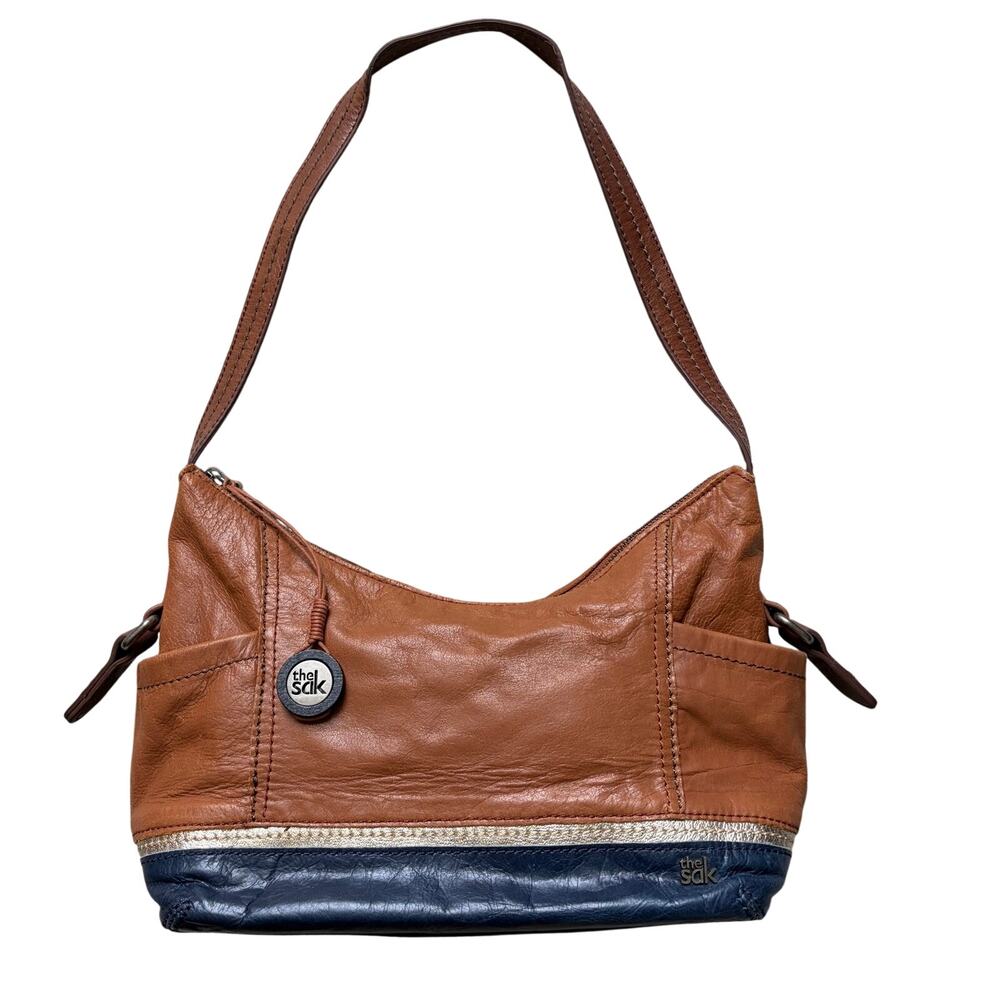 The Sak Kendra Hobo Shoulder Bag Brown x Navy Leather Y2K Boho Retro